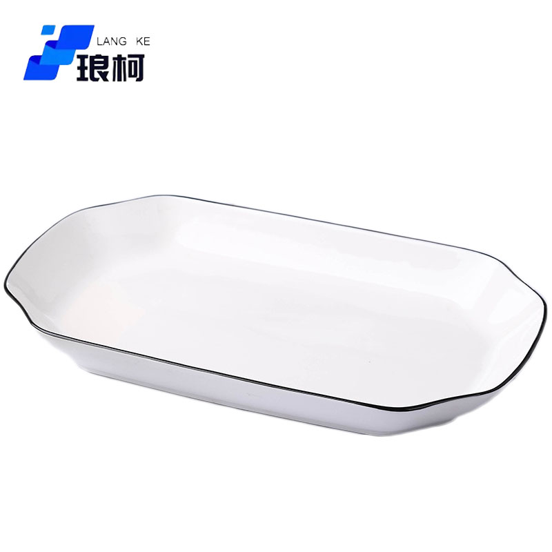 琅柯 黑线陶瓷鱼盘 12英寸 30cm高清大图