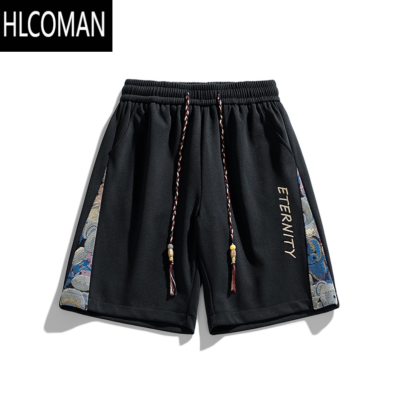 HLCOMANProteusBoy短裤男夏季新款男士复古小熊刺绣直筒宽松休闲五分中裤