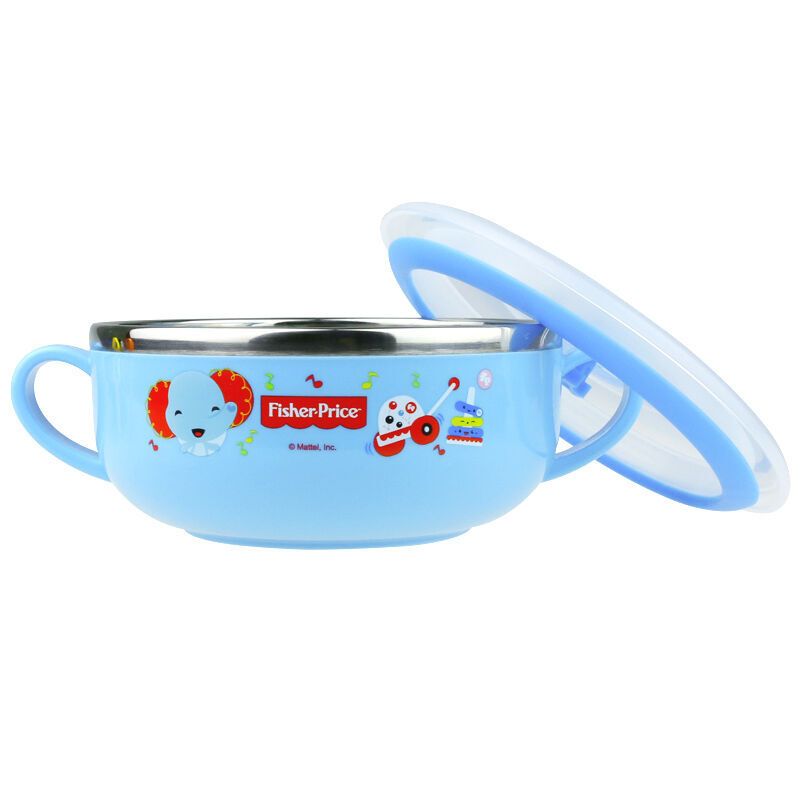 费雪牌(FISHER-PRICE) 母婴幼儿童双耳碗不锈钢塑料碗FP-8017蓝色适用年龄:6个月以上