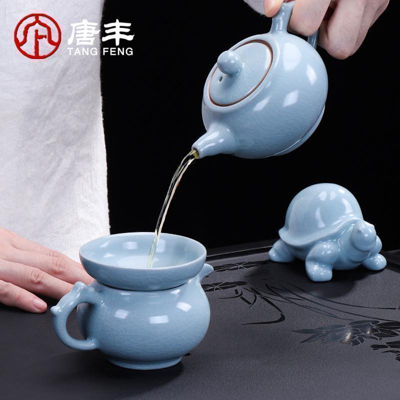 家柏饰(CORATED)汝窑陶瓷冰裂茶具套装家用简约现代功夫简易泡茶壶茶杯荼具杯子Z高清大图