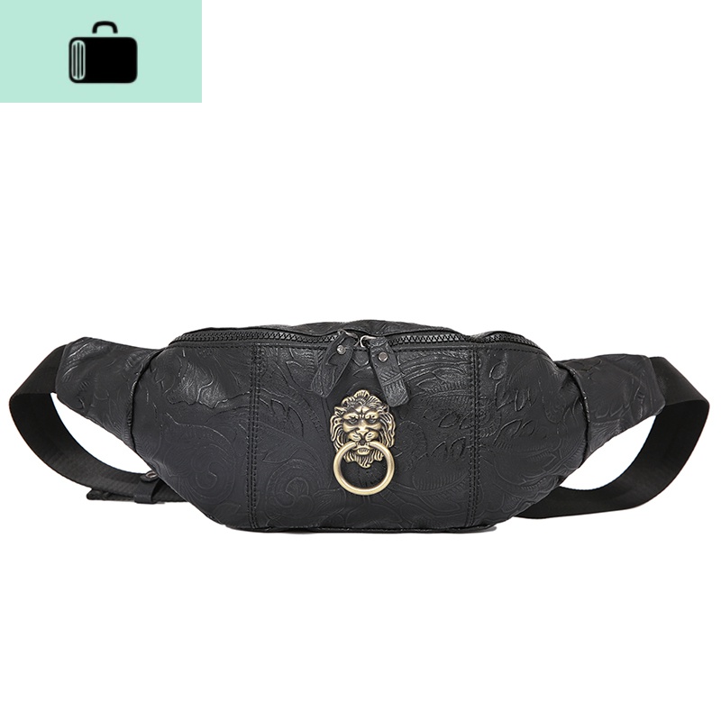 复古新款中国风胸包潮牌时尚情侣包男女腰包后背包潮流单肩包潮包NEW LAKE 黑色胸包男士腰包