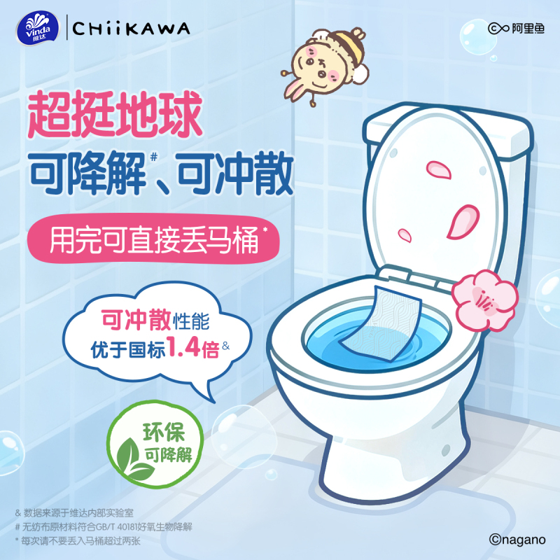 [CHIIKAWA联名]维达红山茶湿厕纸80片4包共320片 大包母婴可用厕所家用卫生擦屁股私处可冲马桶湿巾湿厕纸高清大图