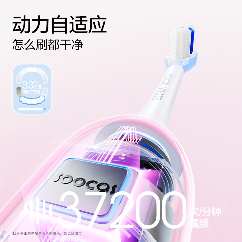 素士(SOOCAS) D3S 声成人波电动牙刷 亮白去渍杀菌猫爪刷 绿色 / 支高清大图
