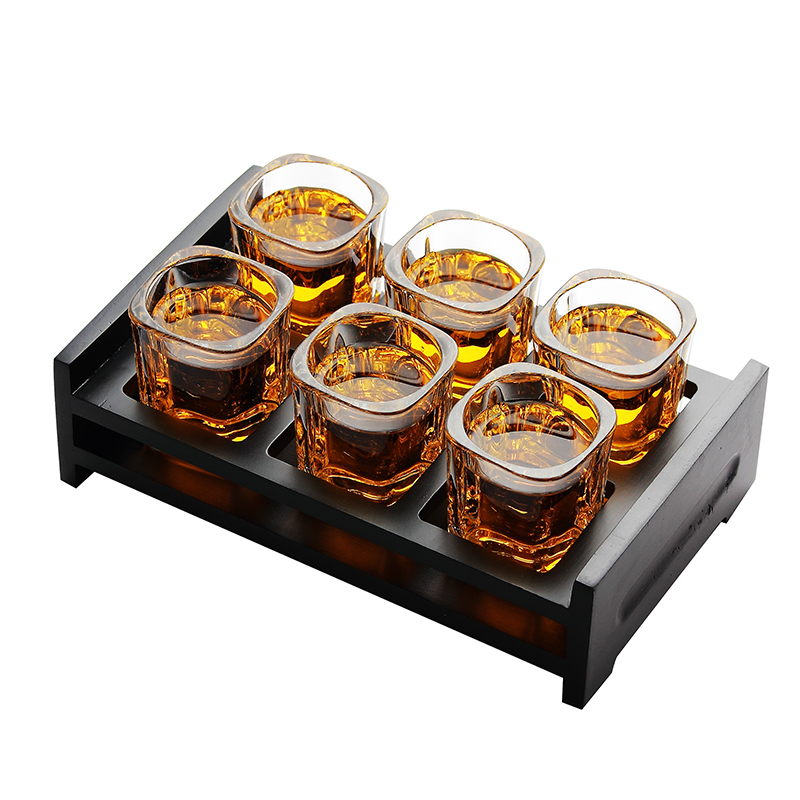 家用创意玻璃啤酒杯白酒杯洋酒杯一口杯烈酒杯四方杯杯架酒具套装(请先与客服确认再)