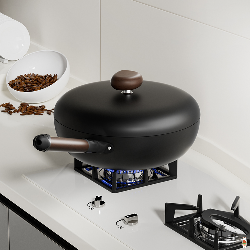 VELOSAN温仑山鹅卵石精铁炒菜铁锅无涂层家用炒菜锅 32cm VE073