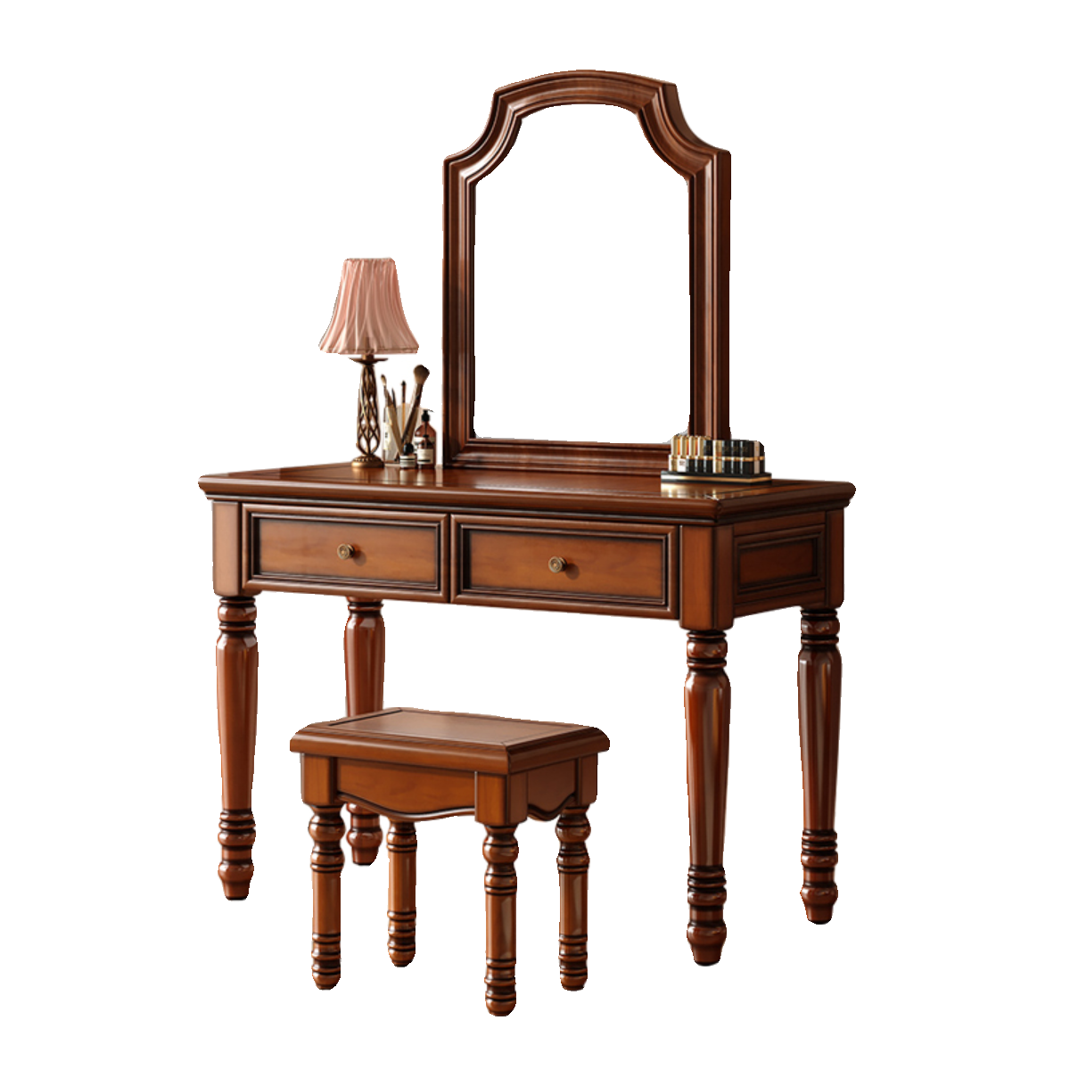 美式乡村复古实木梳妆台小户型卧室现代简约化妆桌简约妆台妆凳高清大图