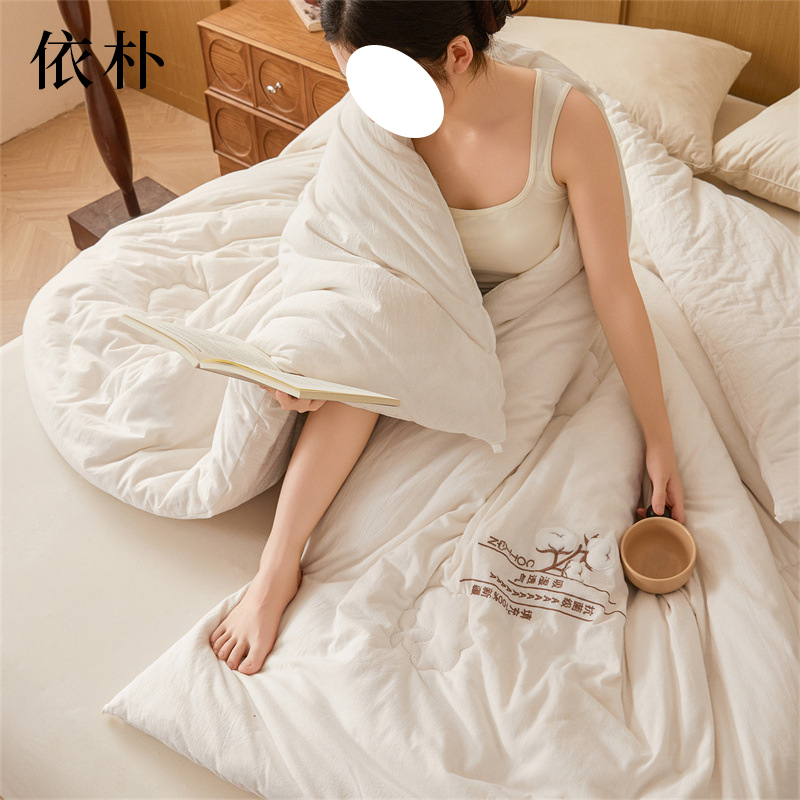 依朴 全棉纯棉冬季加厚保暖纯棉花被芯盖被（白色、灰色颜色备注）200*230cm 6斤 床高清大图