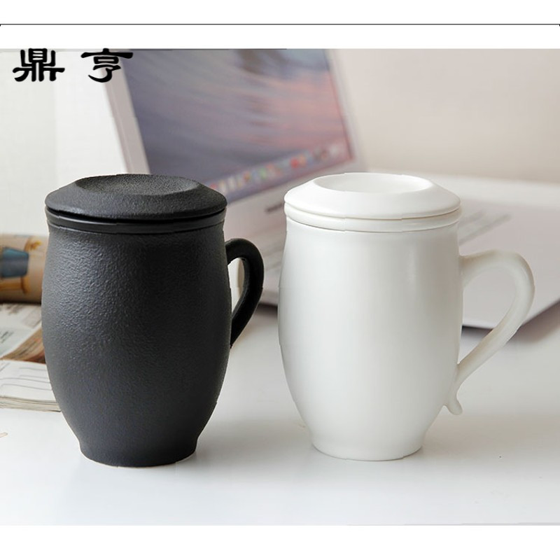 鼎亨日式办公室茶杯陶瓷过滤带盖简约个人泡茶器便携茶杯子马克杯