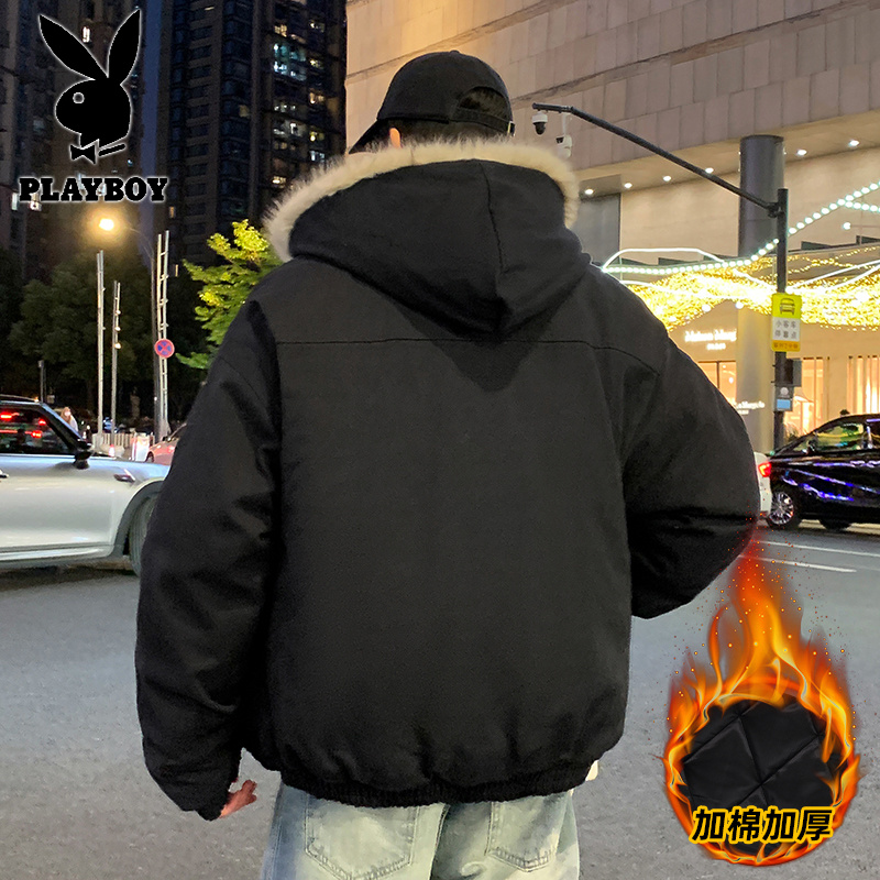 花花公子新款高品质秋冬加棉加厚棉衣男港风座山棉服_64高清大图