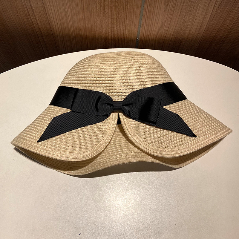 帽子女夏季遮阳沙滩帽韩版百搭可折叠草帽日系遮脸女士防晒帽 卡其色