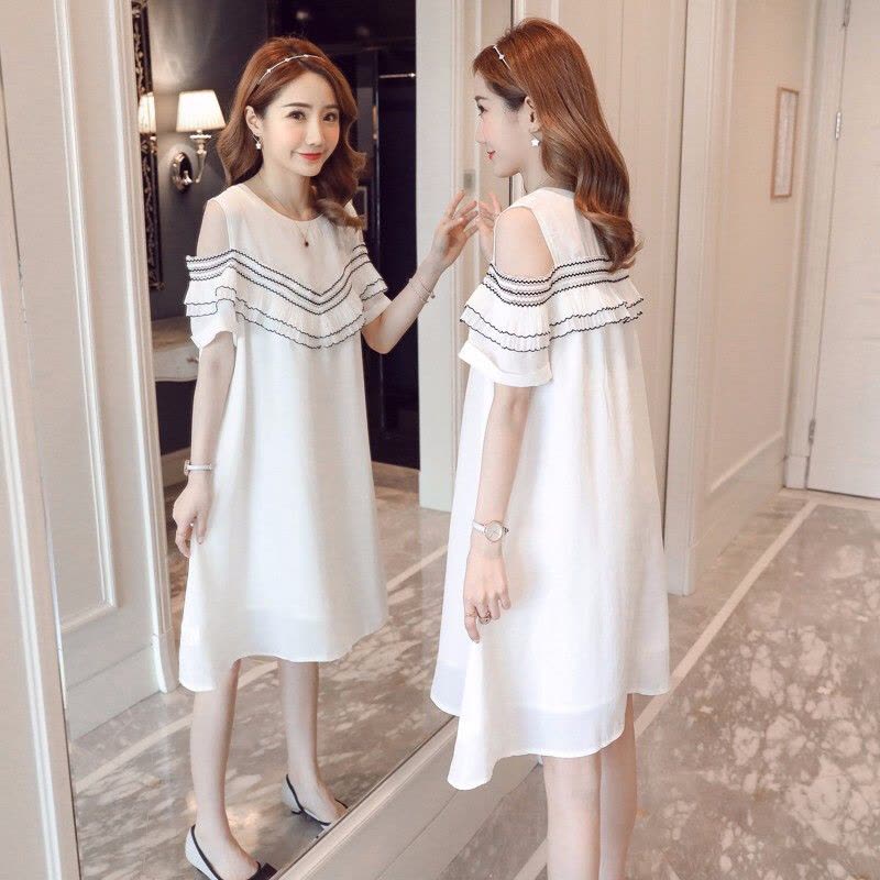 迪鲁奥(DILUAO)孕妇装夏装2021新款漏肩孕妇连衣裙中长款时尚潮妈孕妇裙子夏季图片