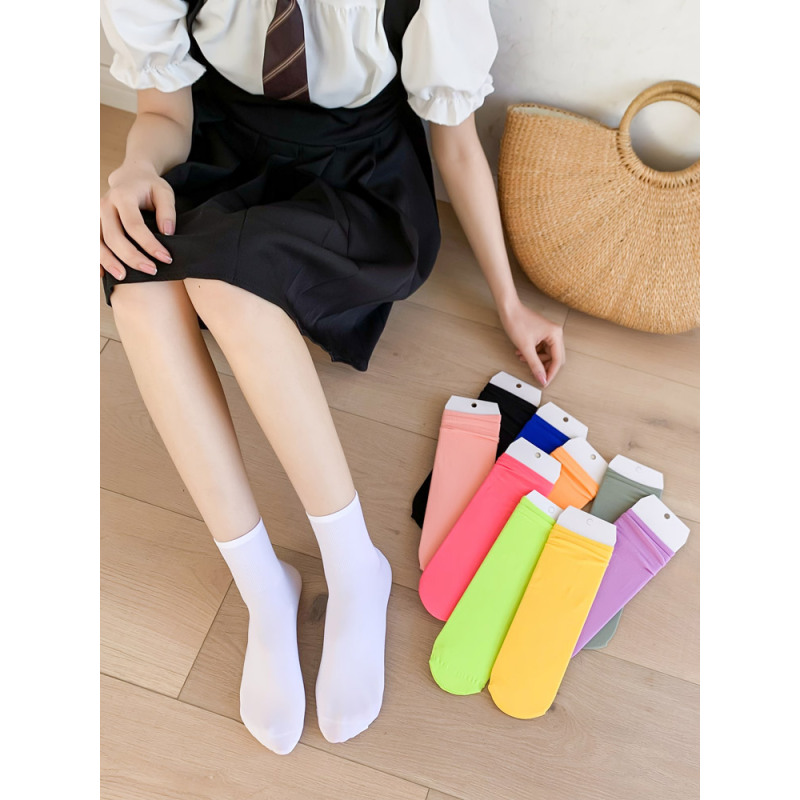 天鹅绒短袜女堆堆袜夏季薄款中筒袜冰丝袜jk耐磨凉鞋袜白色冰冰袜