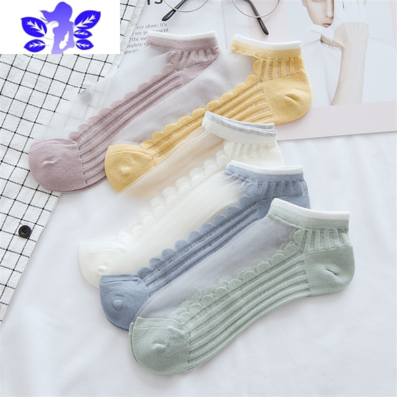 Ideamini袜子女夏季薄款日系透明水晶袜短袜浅口船袜丝袜棉底女款潮袜子