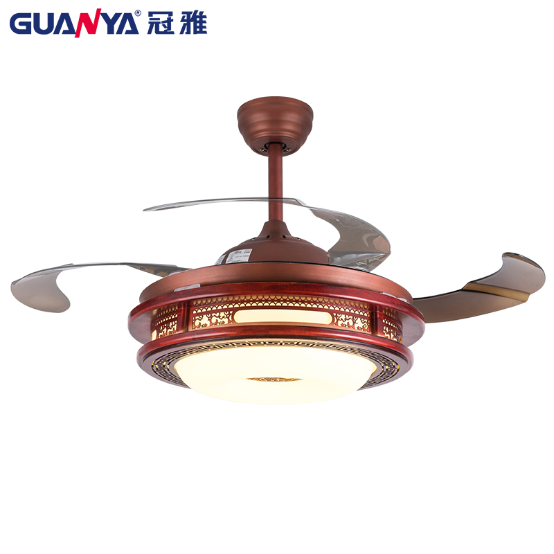 冠雅照明 隐形吊扇灯风扇灯餐厅吊灯卧室客厅家用现代简约带LED电风扇变光 实木中式款 42寸带遥控