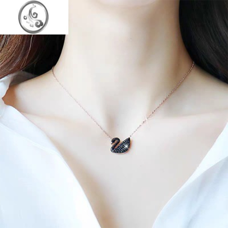 JiMi黑天鹅项链女ins嘻哈淡轻奢小众设计感锁骨链简约颈链小天鹅钛钢
