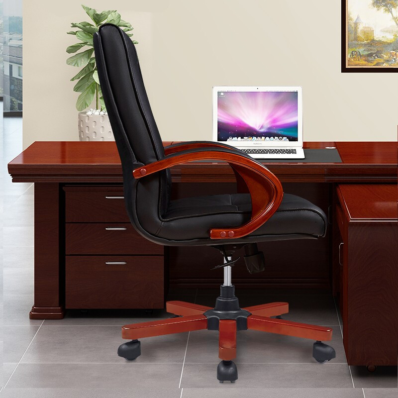 域赢 实木老板椅中班椅皮质经理椅会议椅子带扶手