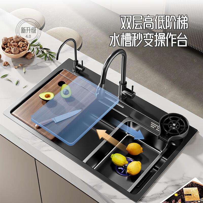 厨房水槽大单槽 家用304不锈钢洗菜盆纳米洗碗槽加厚台下盆洗菜池高清大图