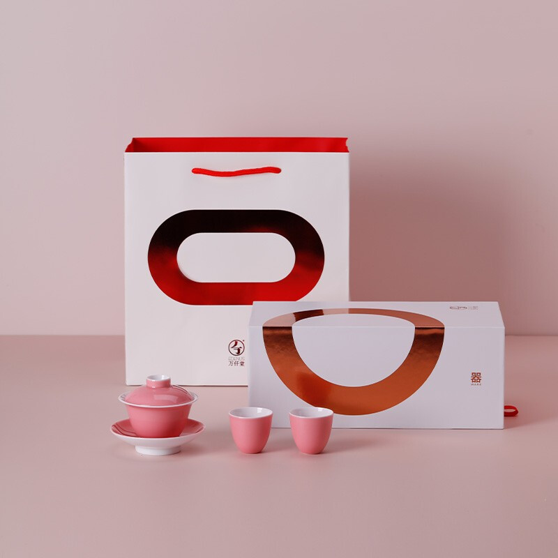 万仟堂(EDENUS)一剪梅·盖碗梅粉釉(一盖碗一承两杯)