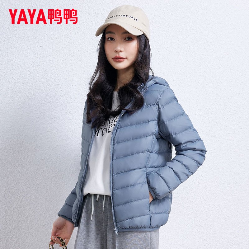 鸭鸭2023秋冬新款女士轻薄羽绒服时尚短款鸭绒连帽保暖外套