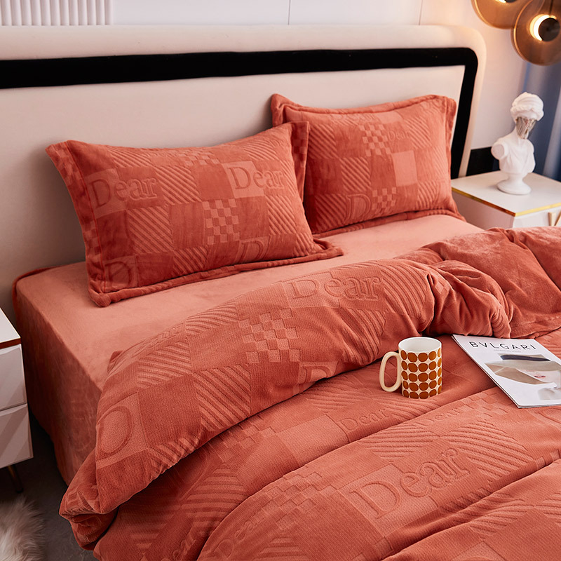 雅鹿家纺 冬季3d雕花澳绒四件套加厚保暖绒面套件