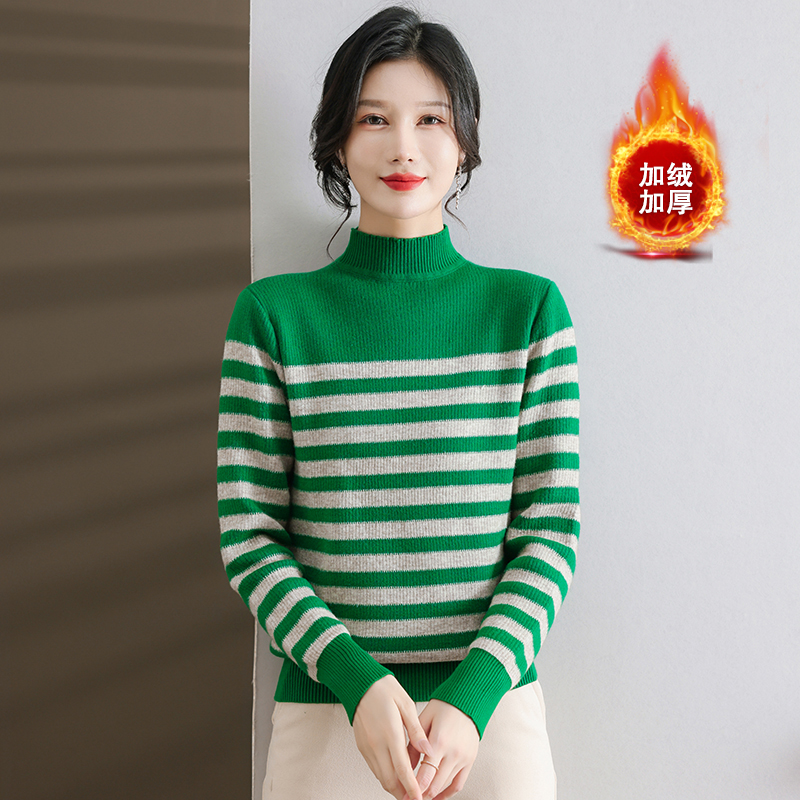 羊绒衫女半高领毛衣短款套头宽松加大码韩版加厚羊毛打底衫毛衣女春秋新款字母加厚一体加绒中年妈妈针织保暖打底衫高清大图