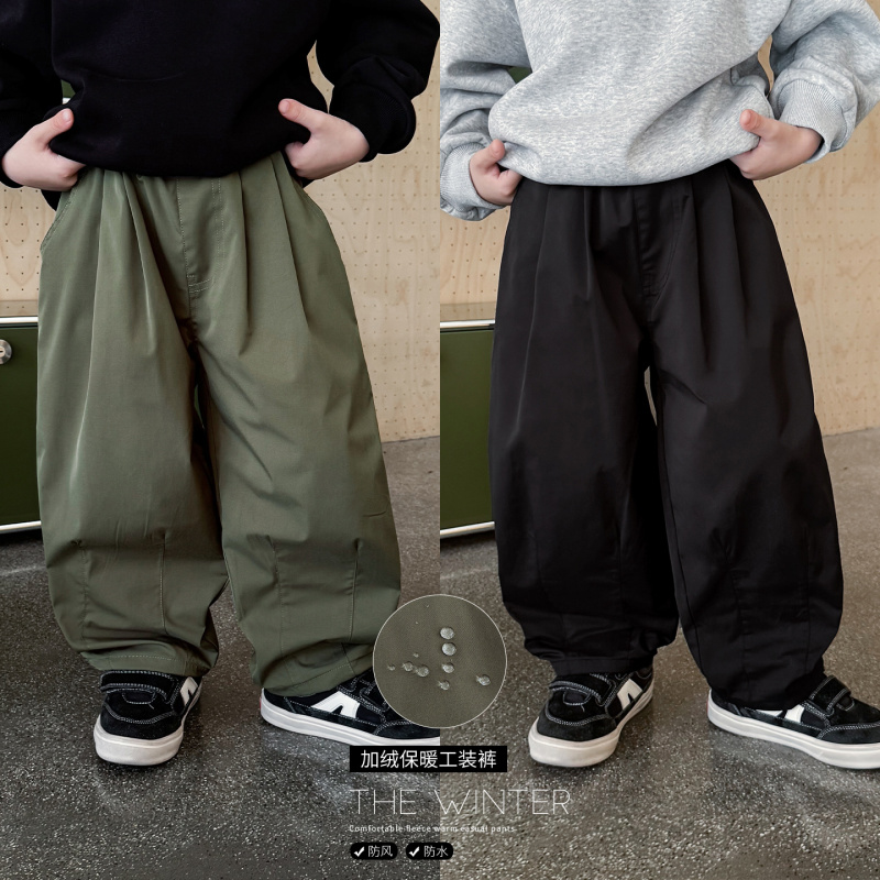 童酷男童冬季新款百搭纯色宝宝休闲裤防水加绒保暖儿童工装裤