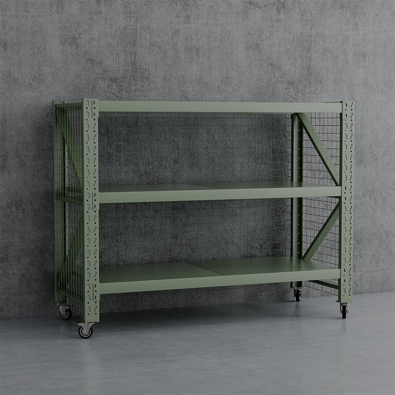 臻远 ZYJJ-HJ-076 可移动货架库房置物架带轮重型货架三层后背带网2000*800*1600mm/300kg