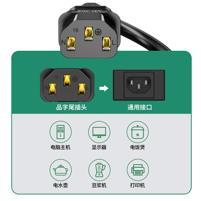 胜为(shengwei)电脑显示器主机电源线三芯品字尾带3C安全认证适用于台式机电饭煲打印机电视机2米APT0020G高清大图