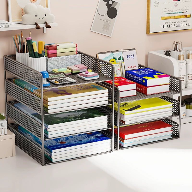 小窝厘 文件收纳架办公桌面办公用品A4纸置物架分层书架 三层[加粗加厚]高清大图