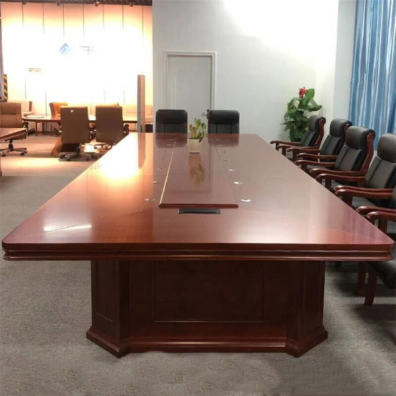 隆博盛景 油漆实木贴皮职员会议桌办公会议培训洽谈桌4000*1600*800mm高清大图