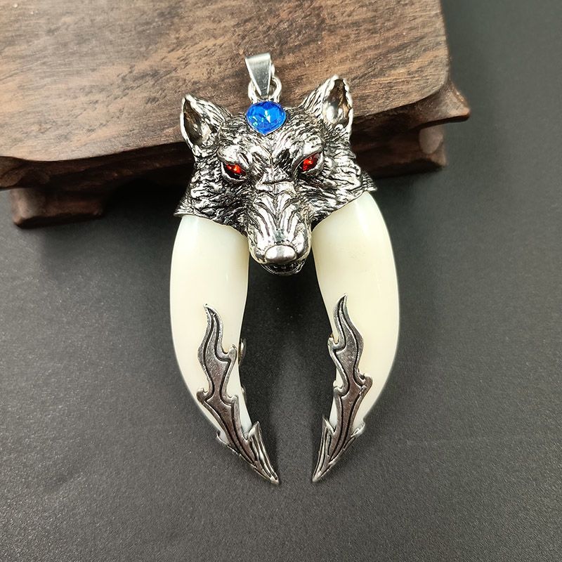 潮男百搭霸气狼王双牙吊坠项链挂件学生礼物情侣仿狼牙狗牙饰品男狼王