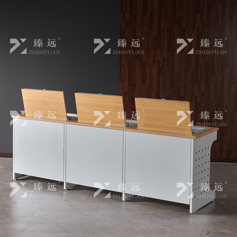 臻远 ZY4012436 隐藏式翻转电脑桌培训桌办公桌D款三人位高清大图