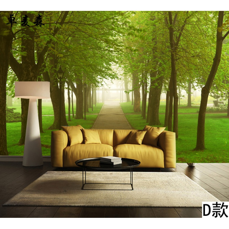 墙纸大型壁画简约自然风景绿色森林阳光壁纸电视背景墙客厅风景壹德壹