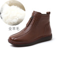 真皮软底短靴女平底25新款羊毛里女靴圆头软皮女鞋冬季加绒女棉鞋 棕色羊毛里 40