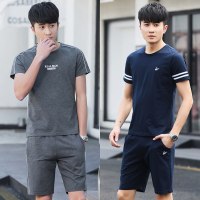 男运动套装夏季短袖短裤纯棉爸爸薄款跑步服中老年休闲两件套中年