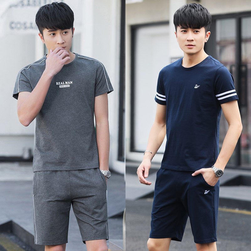 男运动套装夏季短袖短裤纯棉爸爸薄款跑步服中老年休闲两件套中年