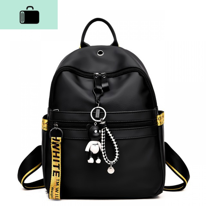 双肩包女韩版2020新款潮时尚百搭休闲牛津帆布书包女士旅行背包女NEWLAKE 黑色-送暴力熊公仔