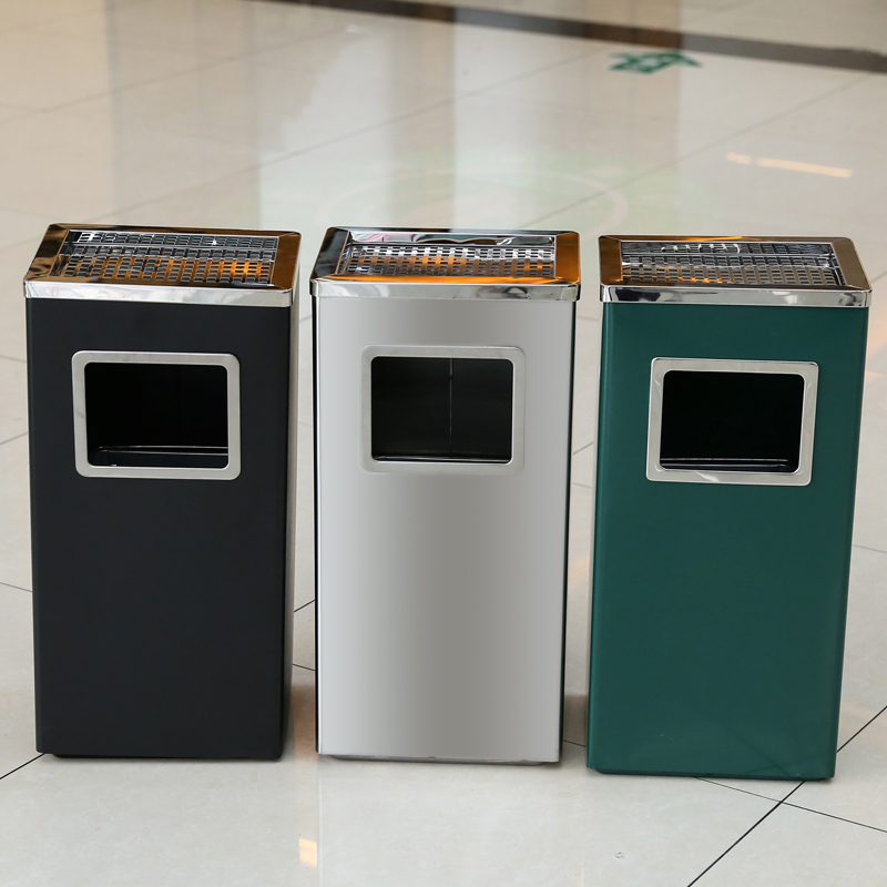 阿拉贡不锈钢酒店大堂垃圾桶烟蒂柱灭烟桶带烟灰缸室外吸烟区电梯口立式高清大图
