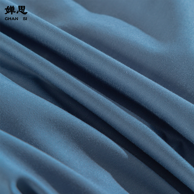 婵思 纯色纯棉深蓝灰双拼色三件套高清大图