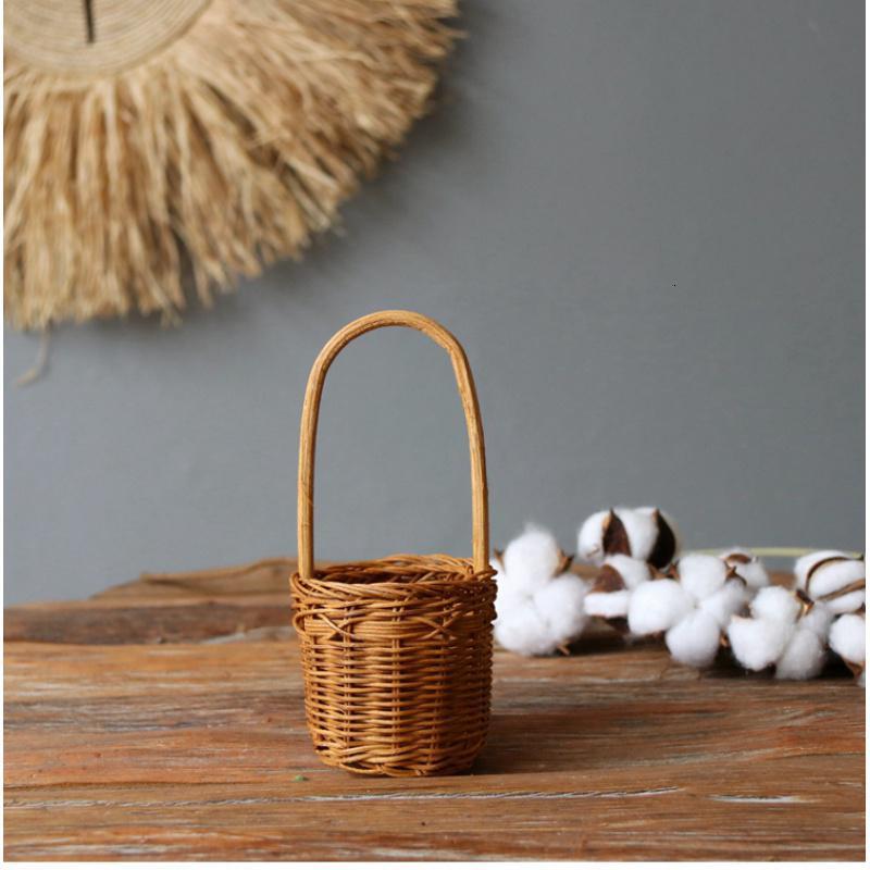 迷你藤编手提小花篮插花花篮花器家居收纳装饰礼品篮手提篮子