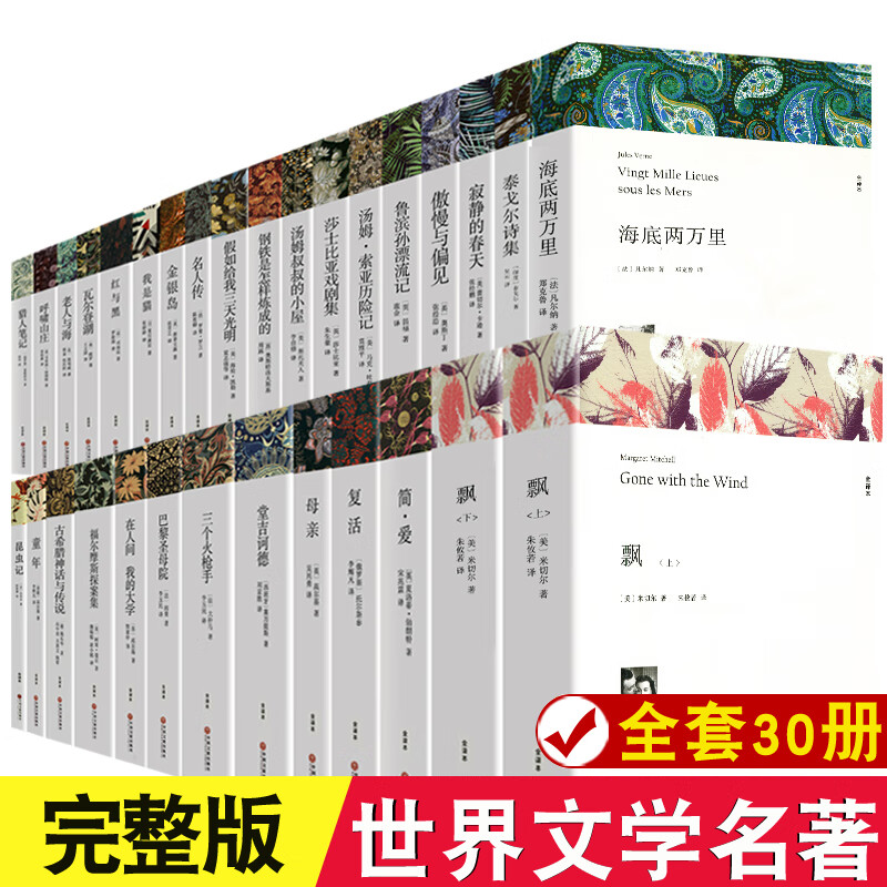 全30册 世界三十大名著书籍全套原著无删减简爱飘基督山伯爵外国经典文学初中生高中生阅读课外书籍 中文