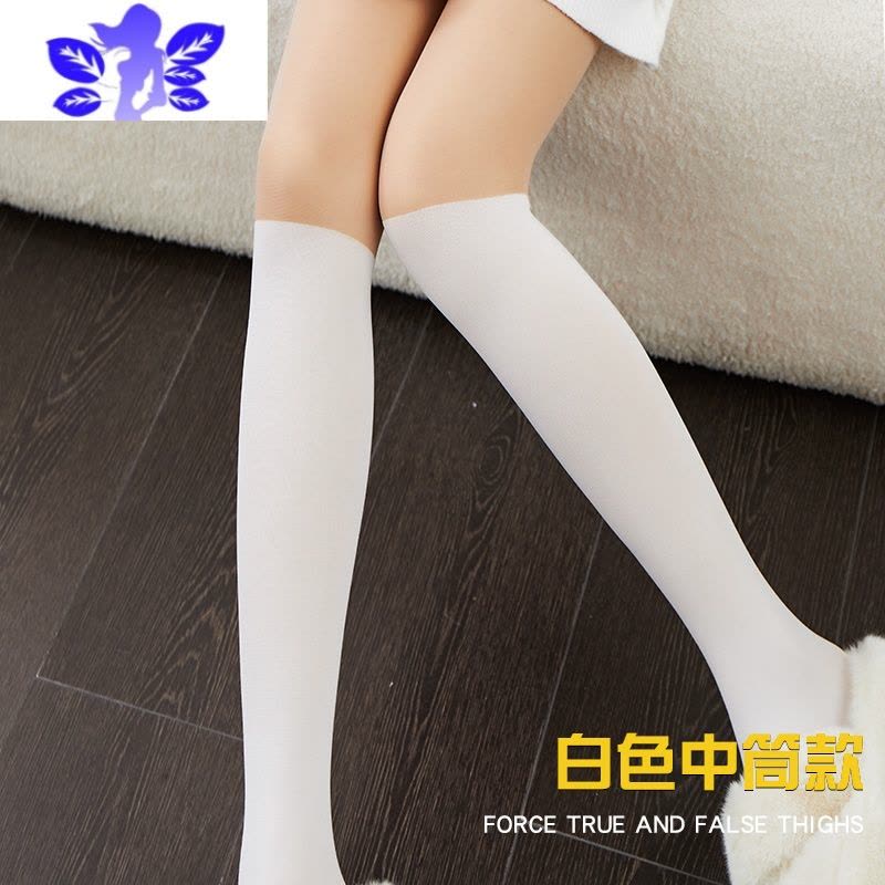 Ideamini小腿袜女薄款压力瘦腿假两件拼接丝袜夏黑色jk过膝袜中筒袜黑丝袜图片