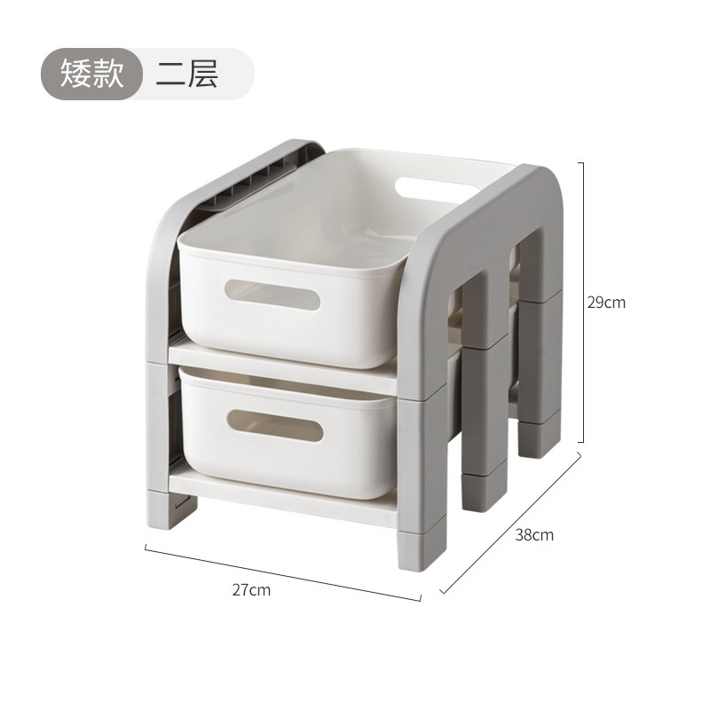 华普思小推车置物架落地厨房浴室移动收纳层架宿舍桌下桌上多层储物架灰白二层(两层矮)