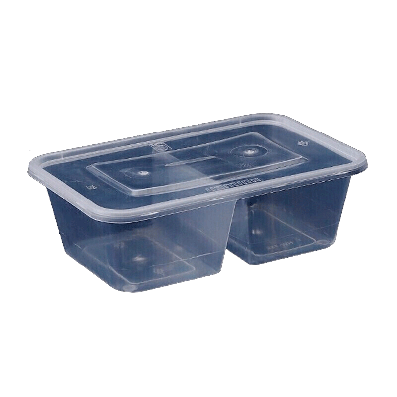 儵忽 一次性分格长方形透明打包盒 RYCF950*2 950ml 300套/ 1箱高清大图