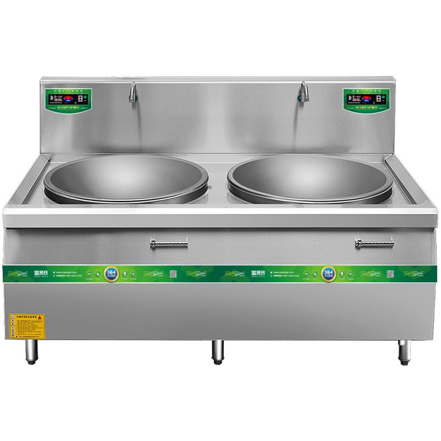 圣 托(shentop)商用电磁炉大功率 酒店餐厅学校厨房电灶台凹面 304不锈钢双头大锅灶 STC-DS21