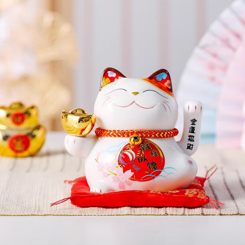 可爱自动摇手招财猫 7寸摇手生意兴隆(元宝)高清大图