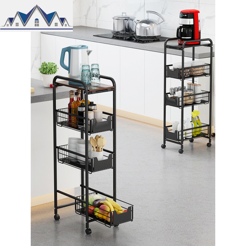 厨房冰箱缝隙置物架卫生间卧室夹缝收纳架抽屉式多层可移动小推车_3_252高清大图
