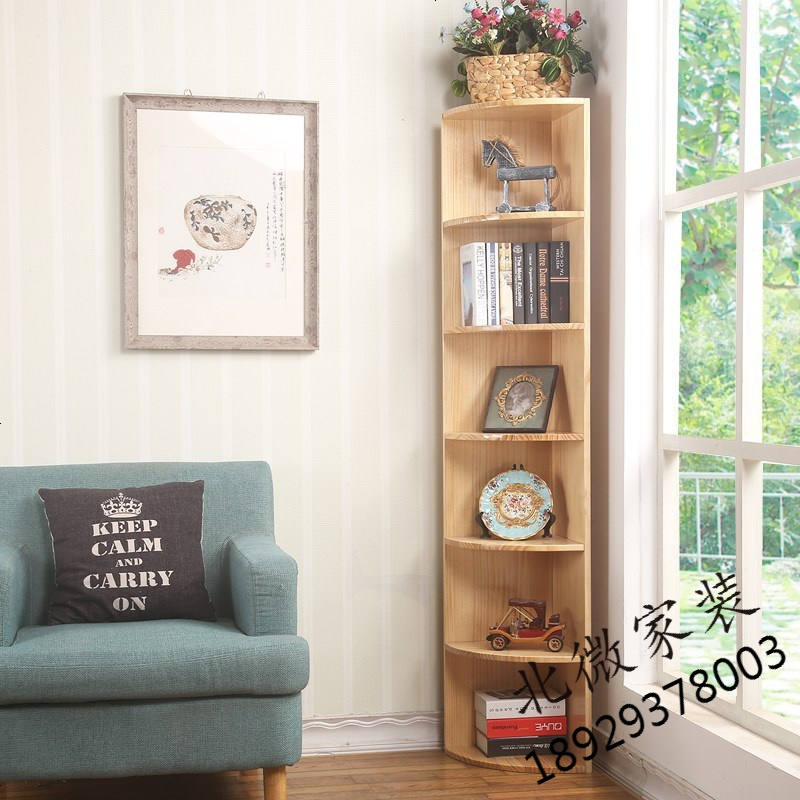实木转角柜松木书架植物摆架隔层储物柜环保原木花架墙角柜可定制欧因