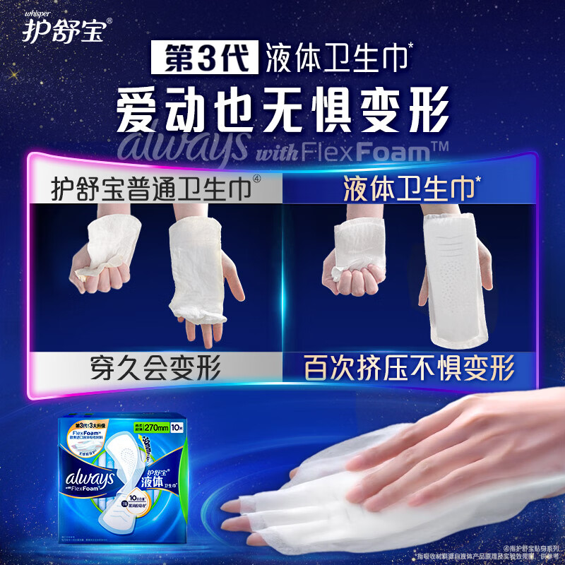 护舒宝未来感极护液体卫生巾夜用270mm10片高清大图