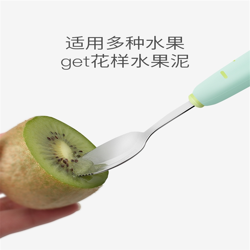 运智贝刮果泥勺不锈钢宝宝水果泥挖勺儿童餐具刮苹果泥辅食勺_小兔款刮果泥勺粉